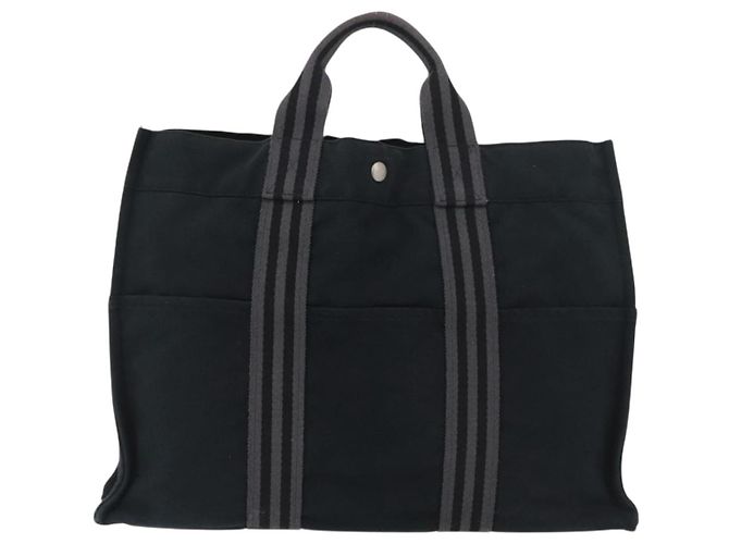 Hermès HERMES Fourre Tout MM Tote Bag cotone Nero Argento Auth BA12637 - vista 2