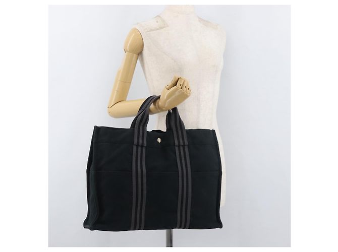 Hermès HERMES Fourre Tout MM Tote Bag cotone Nero Argento Auth BA12637 - vista 22