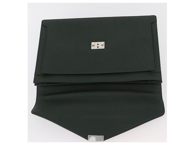 Borsa Business BURBERRY in pelle verde argento Auth BA12730 - vista 10