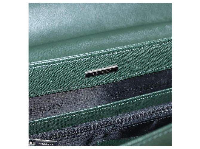 Borsa Business BURBERRY in pelle verde argento Auth BA12730 - vista 11