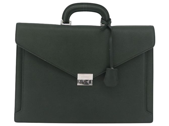 Borsa Business BURBERRY in pelle verde argento Auth BA12730 - vista 13