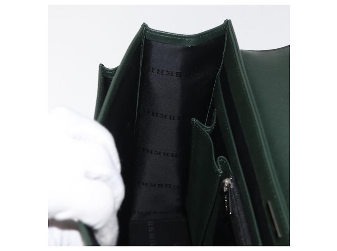 Borsa Business BURBERRY in pelle verde argento Auth BA12730 - vista 19