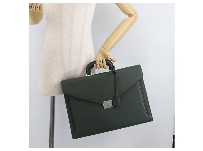 Borsa Business BURBERRY in pelle verde argento Auth BA12730 - vista 24