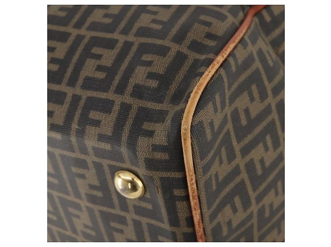 FENDI Bolsa Boston em Lona Zucca PVC Preto Marrom Autêntica 178375 - vista 17