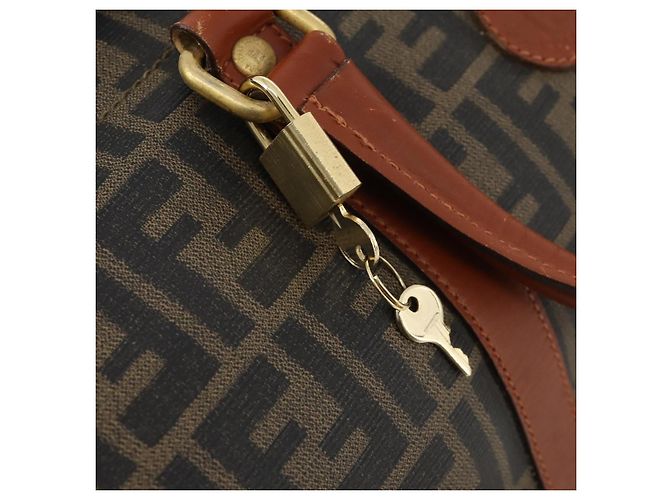 FENDI Bolsa Boston em Lona Zucca PVC Preto Marrom Autêntica 178375 - vista 21