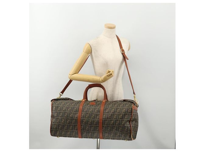 FENDI Bolsa Boston em Lona Zucca PVC Preto Marrom Autêntica 178375 - vista 27