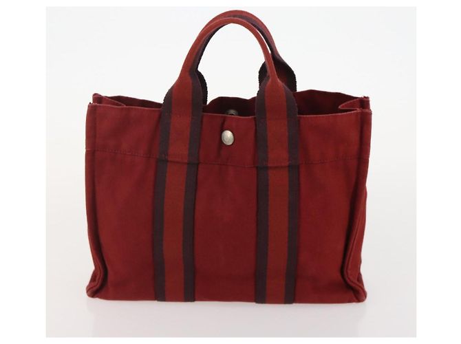 Hermès Borsa HERMES Canvas 2 Set Rosso Grigio Auth BA12669 Marrone - vista 10