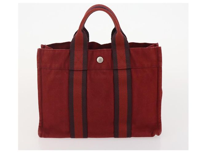 Hermès Borsa HERMES Canvas 2 Set Rosso Grigio Auth BA12669 Marrone - vista 11