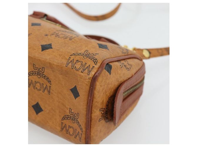 Borsa Boston Mini MCM Vicetos Logogram in PVC e pelle 2way Marrone Oro Auth 181122 D'oro - vista 10