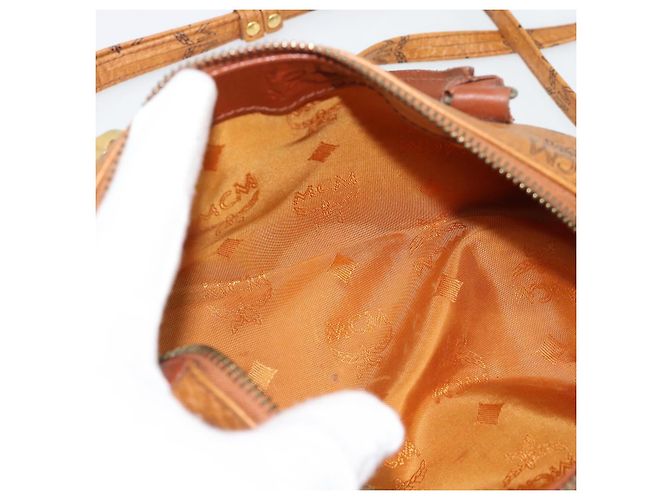 Borsa Boston Mini MCM Vicetos Logogram in PVC e pelle 2way Marrone Oro Auth 181122 D'oro - vista 11