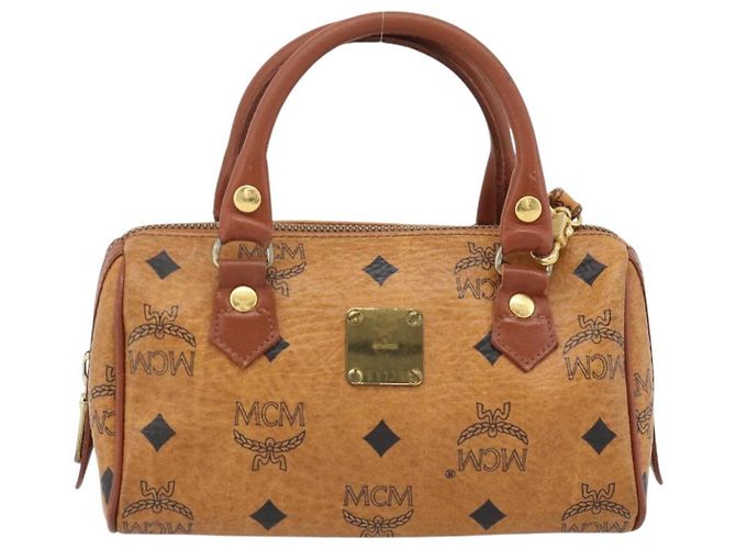Borsa Boston Mini MCM Vicetos Logogram in PVC e pelle 2way Marrone Oro Auth 181122 D'oro - vista 13