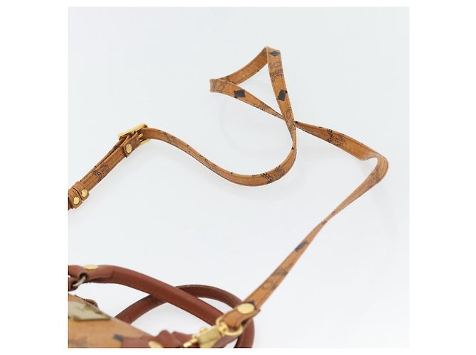 Borsa Boston Mini MCM Vicetos Logogram in PVC e pelle 2way Marrone Oro Auth 181122 D'oro - vista 14
