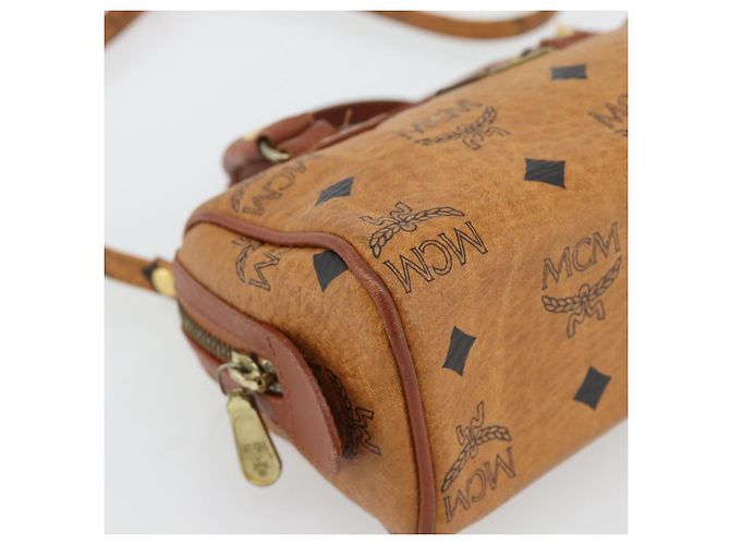 Borsa Boston Mini MCM Vicetos Logogram in PVC e pelle 2way Marrone Oro Auth 181122 D'oro - vista 15