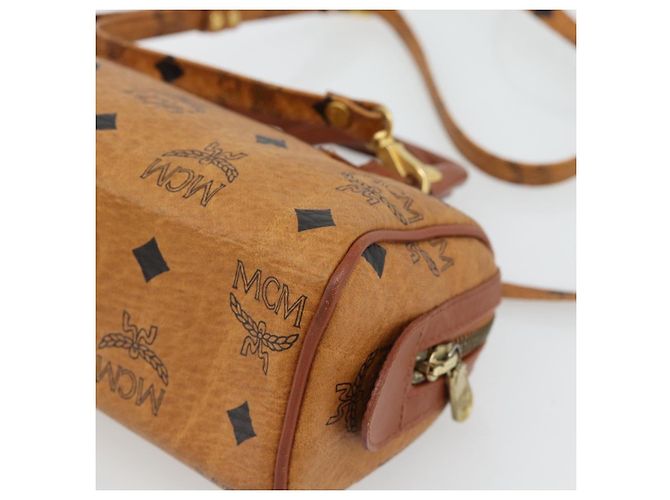 Borsa Boston Mini MCM Vicetos Logogram in PVC e pelle 2way Marrone Oro Auth 181122 D'oro - vista 16