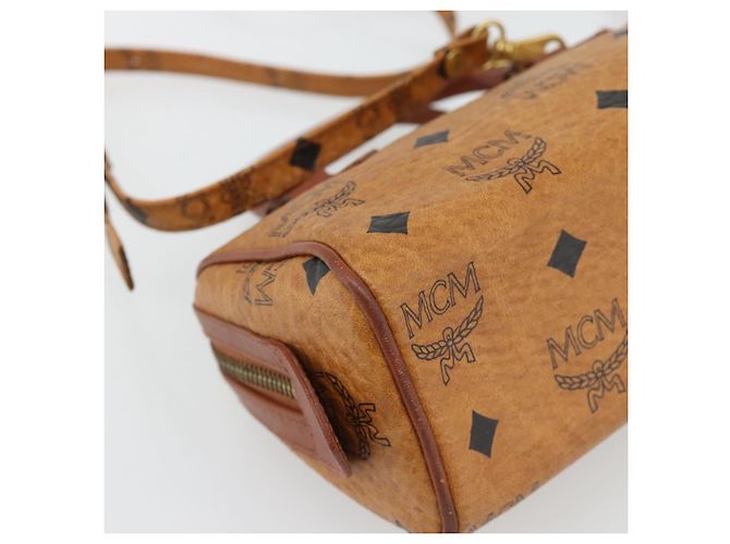 Borsa Boston Mini MCM Vicetos Logogram in PVC e pelle 2way Marrone Oro Auth 181122 D'oro - vista 17