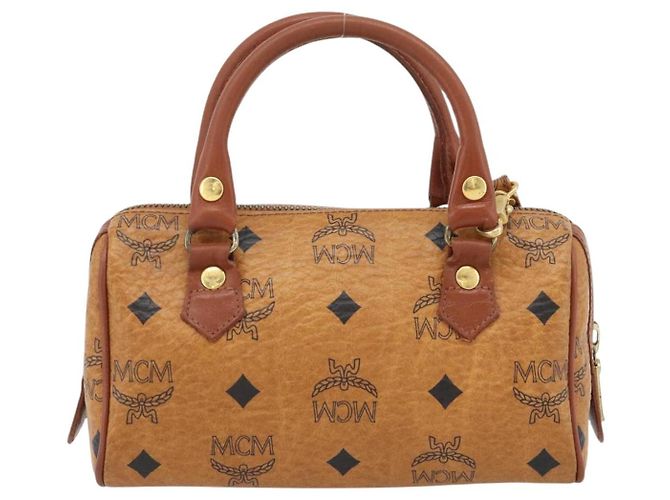 Borsa Boston Mini MCM Vicetos Logogram in PVC e pelle 2way Marrone Oro Auth 181122 D'oro - vista 2