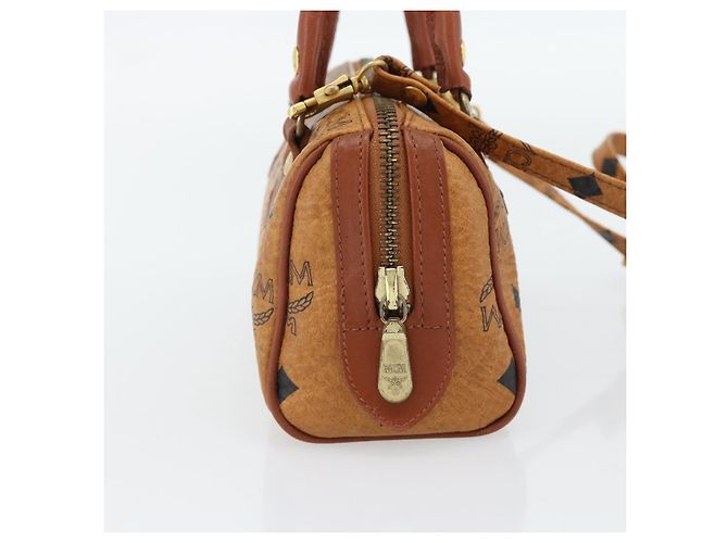 Borsa Boston Mini MCM Vicetos Logogram in PVC e pelle 2way Marrone Oro Auth 181122 D'oro - vista 3
