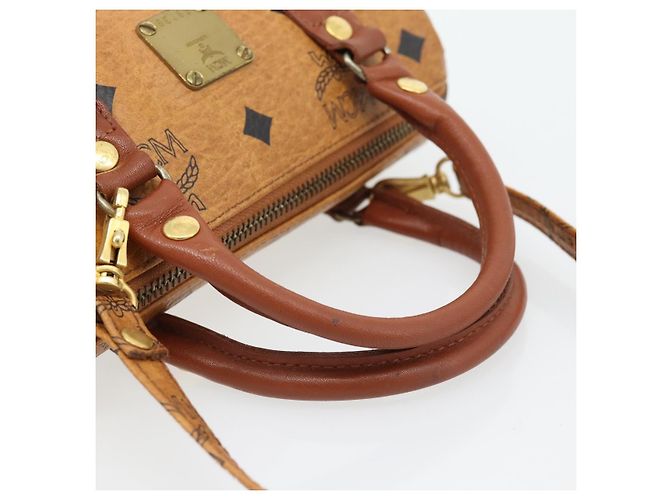 Borsa Boston Mini MCM Vicetos Logogram in PVC e pelle 2way Marrone Oro Auth 181122 D'oro - vista 7