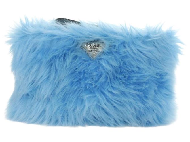 Clutch PRADA in Pelliccia Argento Light Blue Auth 179733SM Blu chiaro - vista 13