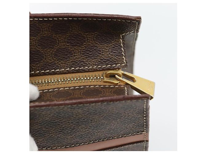 Céline Borsa Tote CELINE Macadam Canvas PVC Pelle Marrone Oro Auth 180849 D'oro - vista 10