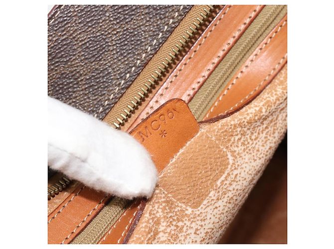 Céline Borsa Tote CELINE Macadam Canvas PVC Pelle Marrone Oro Auth 180849 D'oro - vista 12
