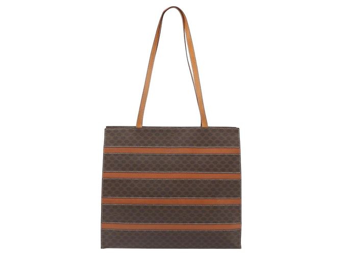 Céline Borsa Tote CELINE Macadam Canvas PVC Pelle Marrone Oro Auth 180849 D'oro - vista 13