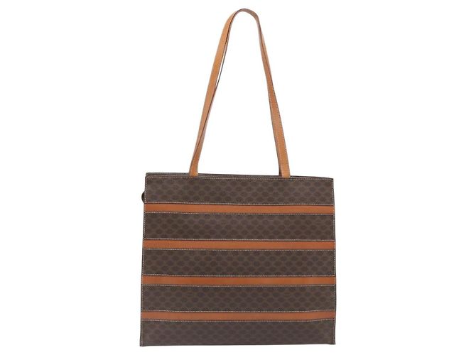 Céline Borsa Tote CELINE Macadam Canvas PVC Pelle Marrone Oro Auth 180849 D'oro - vista 2