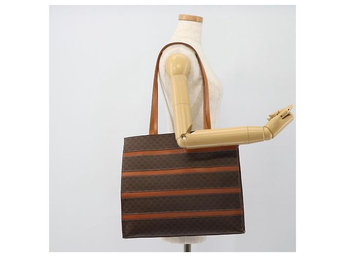 Céline Borsa Tote CELINE Macadam Canvas PVC Pelle Marrone Oro Auth 180849 D'oro - vista 22