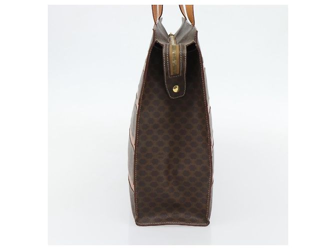 Céline Borsa Tote CELINE Macadam Canvas PVC Pelle Marrone Oro Auth 180849 D'oro - vista 4