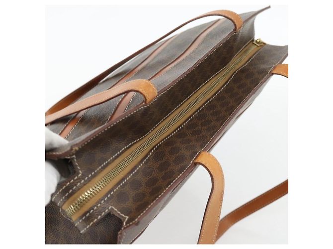 Céline Borsa Tote CELINE Macadam Canvas PVC Pelle Marrone Oro Auth 180849 D'oro - vista 6