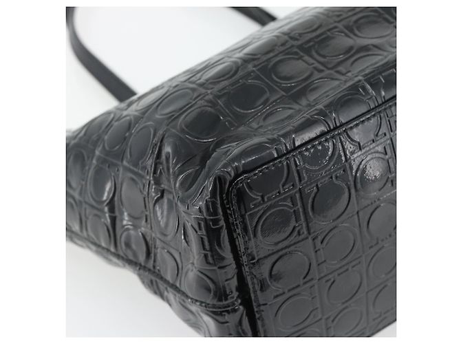Borsa Tote Salvatore Ferragamo Gancini in vernice nera argento Auth bs35253 - vista 14