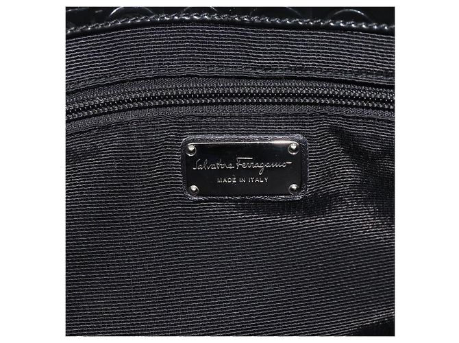 Borsa Tote Salvatore Ferragamo Gancini in vernice nera argento Auth bs35253 - vista 17