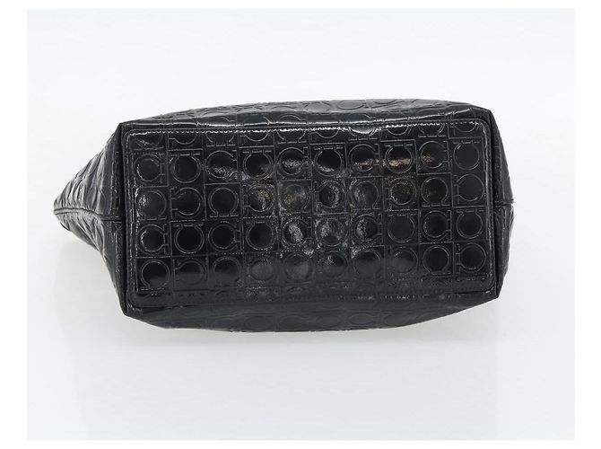 Borsa Tote Salvatore Ferragamo Gancini in vernice nera argento Auth bs35253 - vista 5