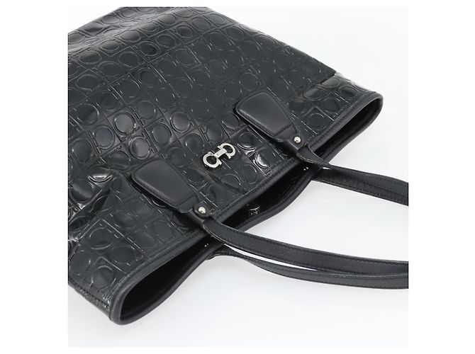 Borsa Tote Salvatore Ferragamo Gancini in vernice nera argento Auth bs35253 - vista 6