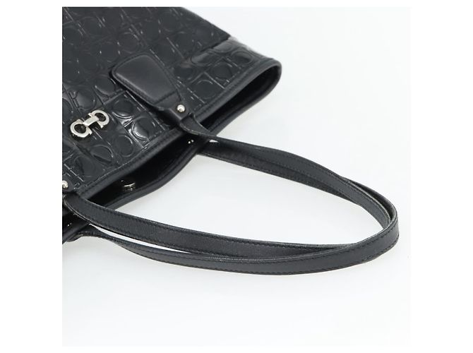 Borsa Tote Salvatore Ferragamo Gancini in vernice nera argento Auth bs35253 - vista 7