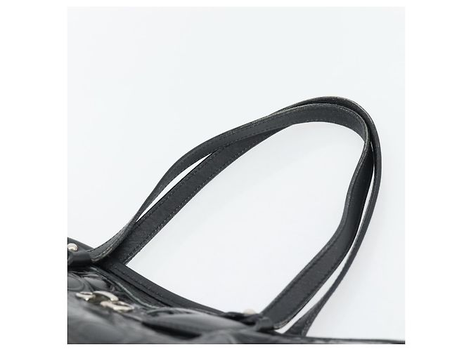 Borsa Tote Salvatore Ferragamo Gancini in vernice nera argento Auth bs35253 - vista 8