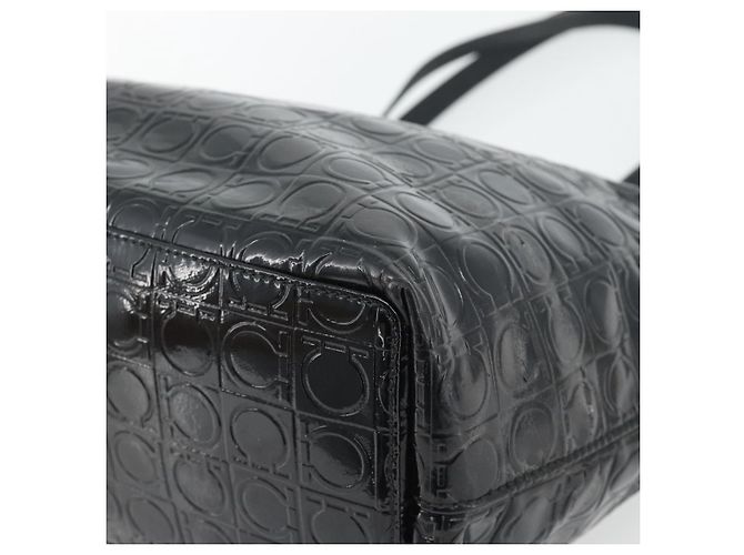 Borsa Tote Salvatore Ferragamo Gancini in vernice nera argento Auth bs35253 - vista 9