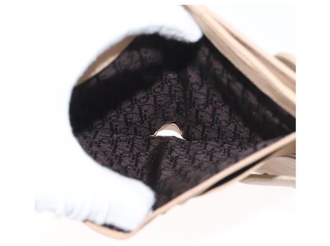 Cartera Bifold Christian Dior de cuero Beige Plata Auth 181514 - vista 10