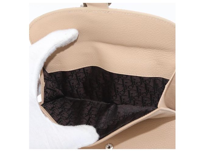 Cartera Bifold Christian Dior de cuero Beige Plata Auth 181514 - vista 11