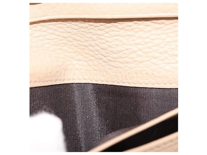 Cartera Bifold Christian Dior de cuero Beige Plata Auth 181514 - vista 12