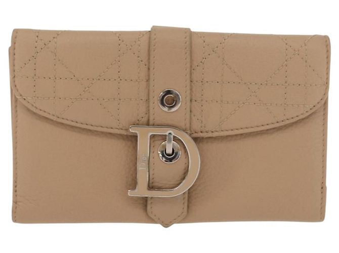 Cartera Bifold Christian Dior de cuero Beige Plata Auth 181514 - vista 13