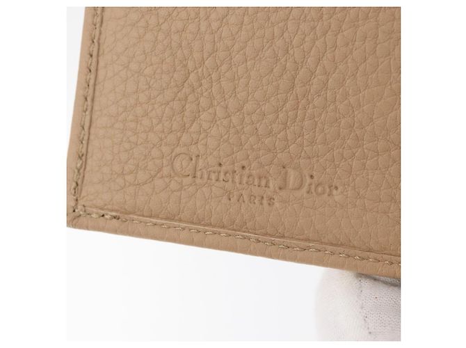 Cartera Bifold Christian Dior de cuero Beige Plata Auth 181514 - vista 17