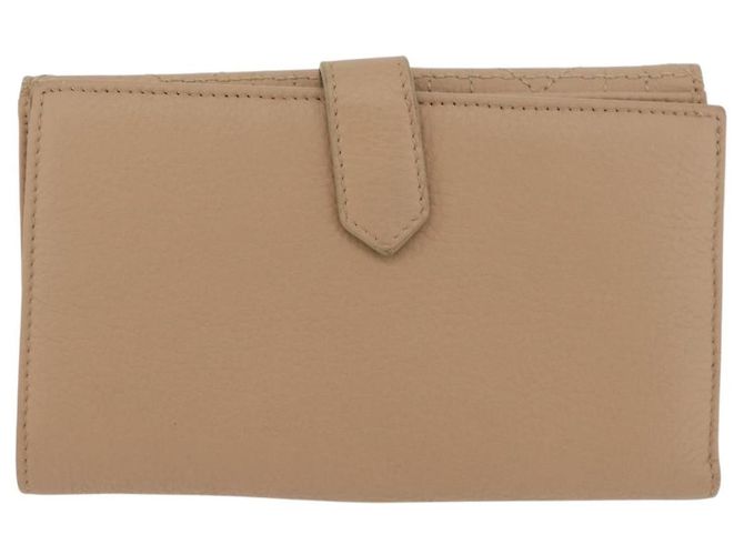 Cartera Bifold Christian Dior de cuero Beige Plata Auth 181514 - vista 2