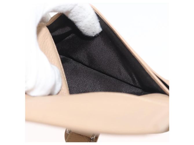 Cartera Bifold Christian Dior de cuero Beige Plata Auth 181514 - vista 20