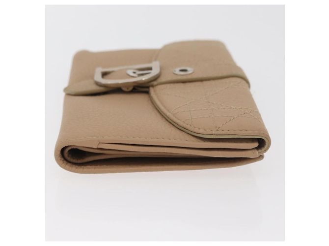 Cartera Bifold Christian Dior de cuero Beige Plata Auth 181514 - vista 3