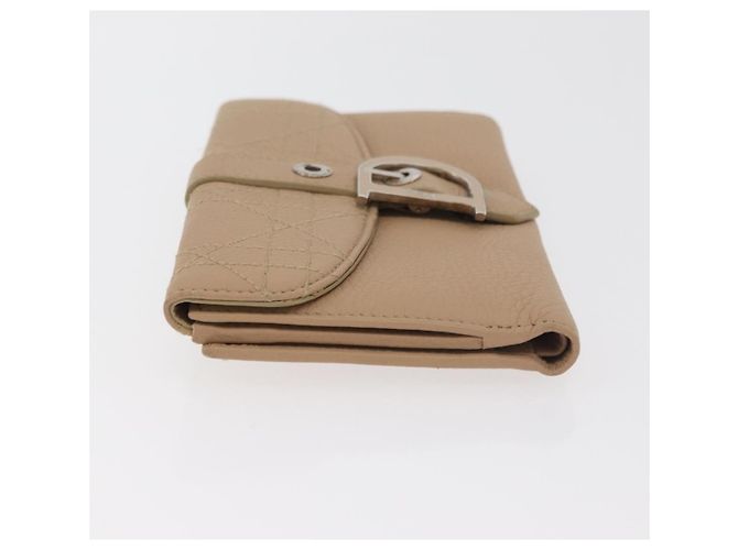 Cartera Bifold Christian Dior de cuero Beige Plata Auth 181514 - vista 4