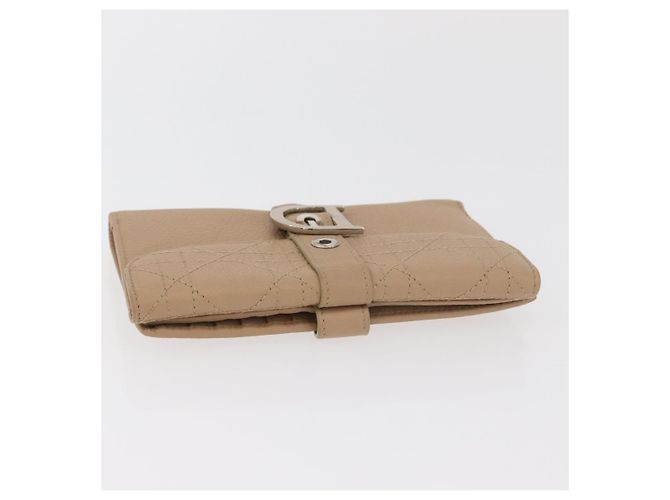 Cartera Bifold Christian Dior de cuero Beige Plata Auth 181514 - vista 5