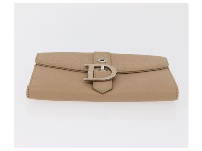 Cartera Bifold Christian Dior de cuero Beige Plata Auth 181514 - vista 6