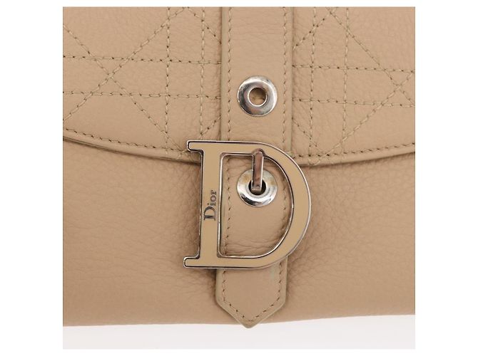 Cartera Bifold Christian Dior de cuero Beige Plata Auth 181514 - vista 8