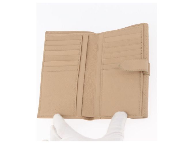 Cartera Bifold Christian Dior de cuero Beige Plata Auth 181514 - vista 9